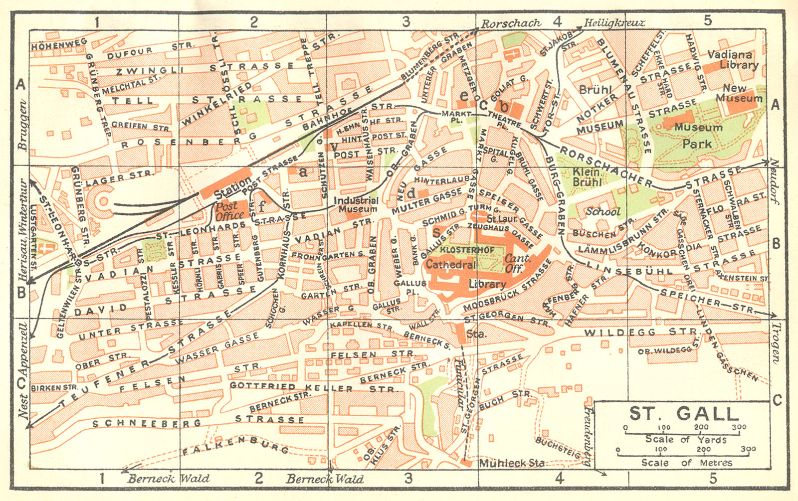 SWITZERLAND. St Gallen 1930 old vintage map plan chart